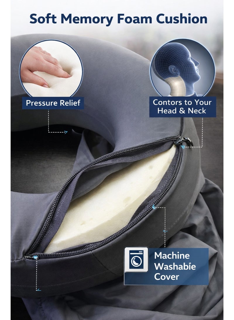 F.A.M.S Luxury Memory Foam Travel Neck Pillow with Privacy Hoodie – 360° Ergonomic Neck Support, Breathable & Machine Washable Cover for Flights, Car & Office - Image 3